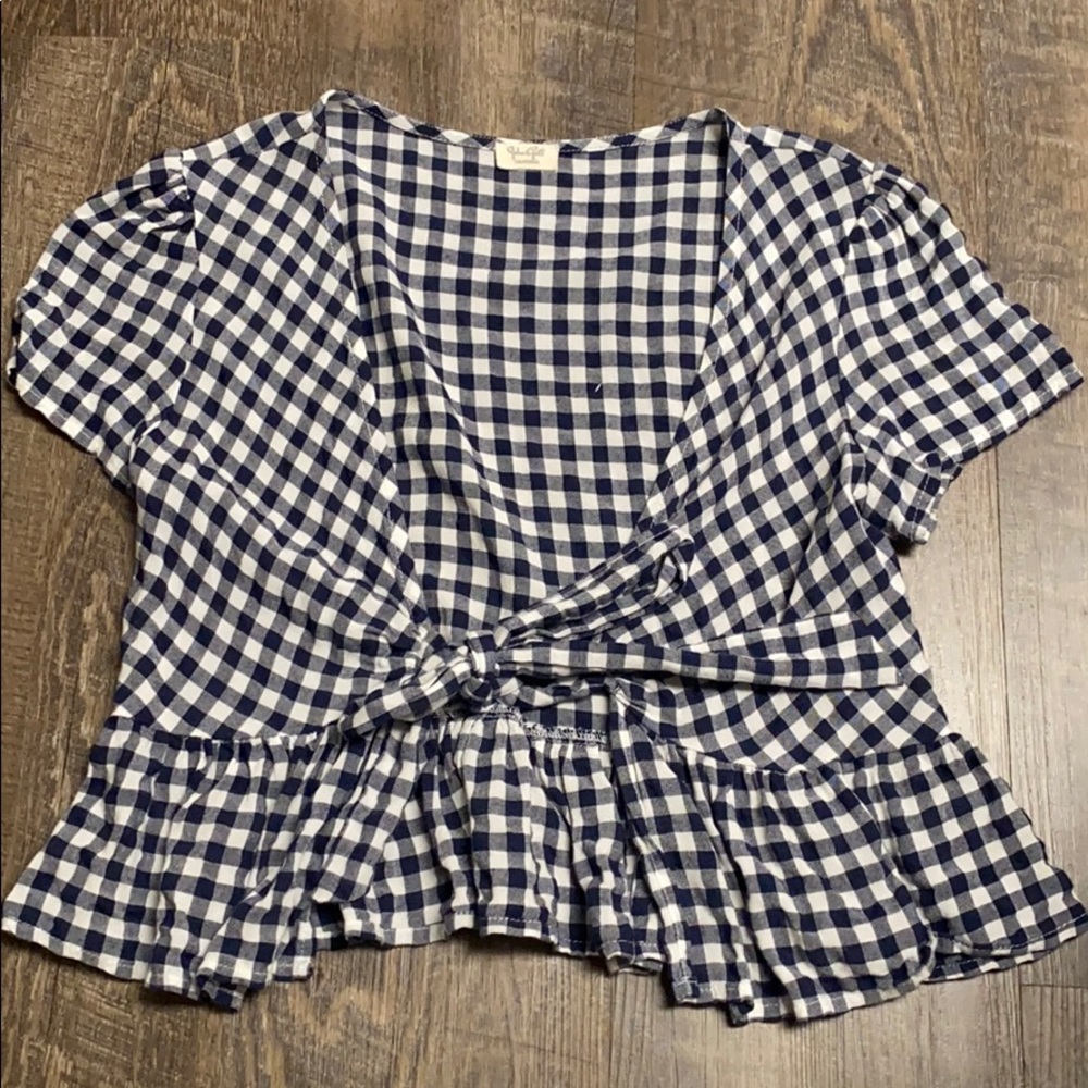 dark navy and white checkered tie up top
